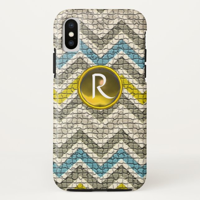 CAPA PARA iPhone, Case-Mate  CINZA BRANCA AMARELA AZUL MOSAIC CHEVRONS GEM MONG (Verso)