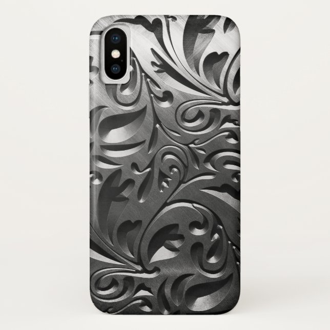 Capa Para iPhone, Case-Mate Cinza de aspecto gravado em metal prateado (Verso)