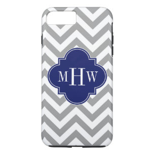 Capa Para iPhone Da Case-Mate Cinza Dk Lg Chevron Marinho Quatrefoil 3 Monograma