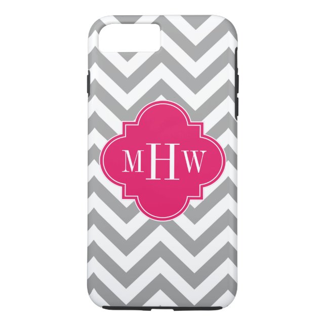 Capa Para iPhone, Case-Mate Cinza Dk Lg Chevron Raspberry Quatrefoil 3 Monogra (Verso)