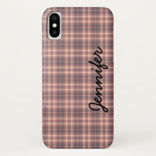 Capa Para iPhone X Cinza e Xadrez retrorreflectora cor-de-rosa, nome