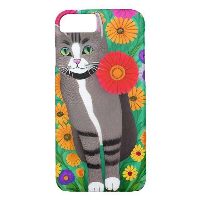 Capa Para iPhone, Case-Mate Cinzas e gatos brancos e flores vermelhas (Verso)