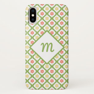 Capa Para iPhone Da Case-Mate Cinzas e Monograma de Quatrefoil Verde Girly