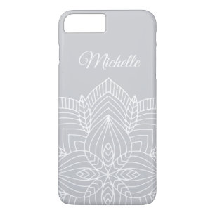 Capa iPhone 8 Plus/7 Plus Cinzas Personalizadas e Mandala Branca