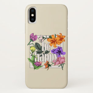 Capa Para iPhone Da Case-Mate Citação positiva Ser Feliz e flores de jardim