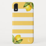 Capa Para iPhone Da Case-Mate Citrus Orchard Lemon Stripe Monograma<br><div class="desc">Ramais de limão de aquarela russos em listras brancas e amarelas da tendência,  capas de iphone monogramas.</div>