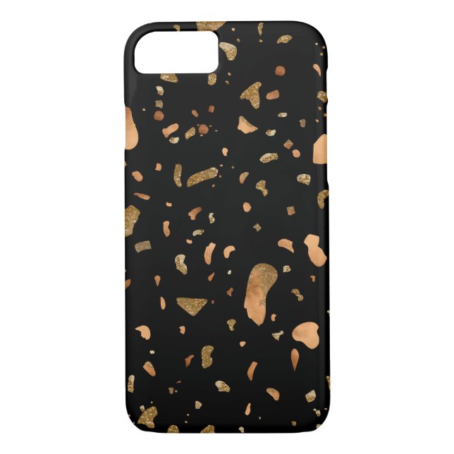 Capa Para iPhone, Case-Mate Cobre Dourado na Pedra Negra Terrazzo (Verso)