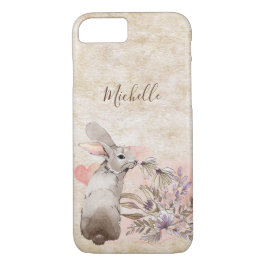Capa iPhone 8/7 Coelho doce personalizado e flores Bonito