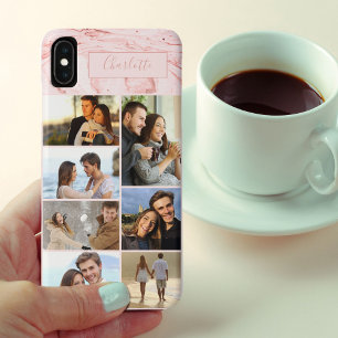 Capa Para iPhone Da Case-Mate Colagem de Fotos Personalizada em Marble Rosa