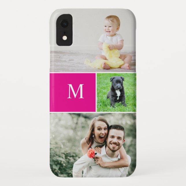 Capa Para iPhone, Case-Mate Colagem de Fotos Simples Monograma Família Magenta (Verso)
