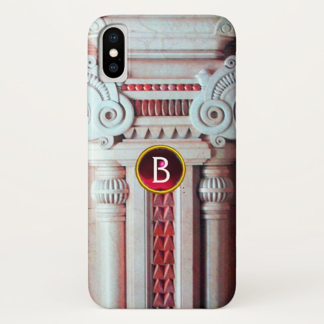 CAPA PARA iPhone, Case-Mate  COLUNA MARÁVEL ELEGANTE, MONOGRAMA DE PINTA VERMEL (Verso)