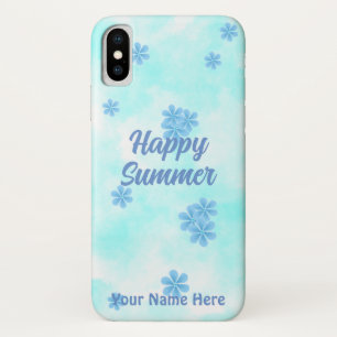 Capa Para iPhone Da Case-Mate cor d'água retro azul, pintado à mão floral