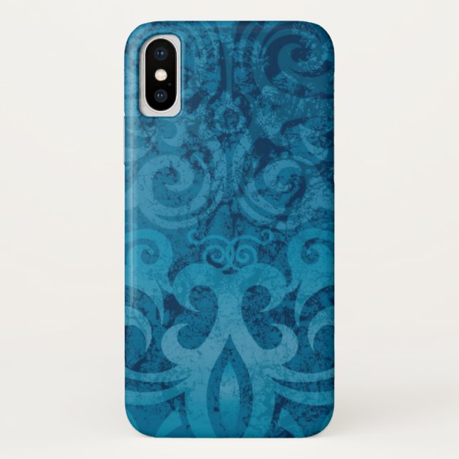 Capa Para iPhone, Case-Mate Cor damasco de espiral azul (Verso)