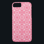 Capa iPhone 8/7 Cor damasco medieval, rosa-coral e branco<br><div class="desc">azulejo medieval,  arabesca,  cor damasco em coral mole/casca do mar rosa com fundo branco</div>