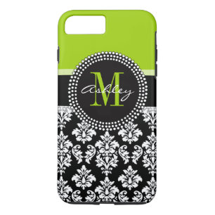 Capa iPhone 8 Plus/7 Plus Cor damasco preta do verde limão Monogrammed