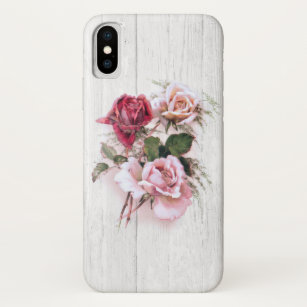 Capa Para iPhone Da Case-Mate Cor de rosa e Rosas vermelhas elegantes na madeira