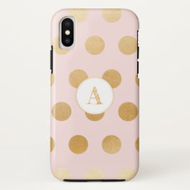 Capa Para iPhone X Cora o rosa com as grandes bolinhas do ouro,