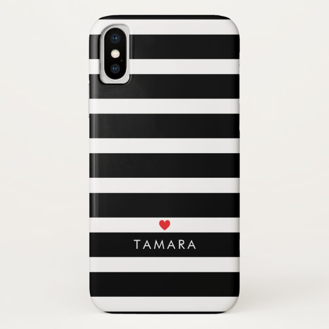 Capa Para iPhone, Case-Mate Coração Personalizado e faixas pretas (Verso)