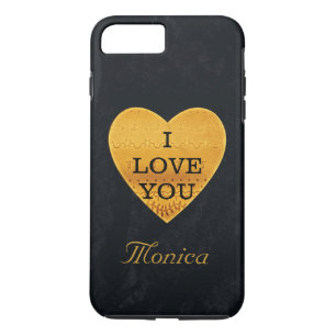 Capa iPhone 8 Plus/7 Plus Coração Preto e Dourado Personalizado Que Te Amo