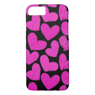 Capa iPhone 8/7 Corações cor-de-rosa e preto