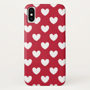 Capa Para iPhone X Corações de bolinhas vermelhos e brancos