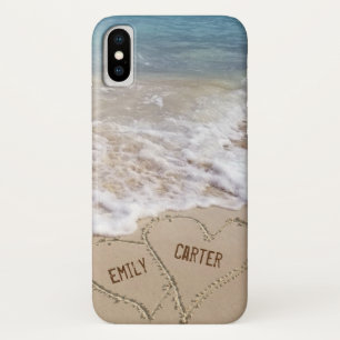 Capa Para iPhone Da Case-Mate Corações de praia oceânica em areia com nomes