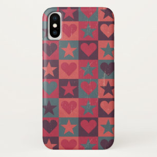 Capa Para iPhone X Corações e rosa do teste padrão de estrelas