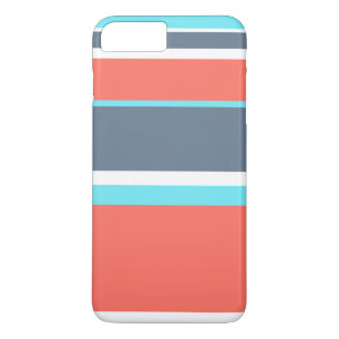 Capa iPhone 8 Plus/7 Plus Coral vivo, listras azuis e cinzas
