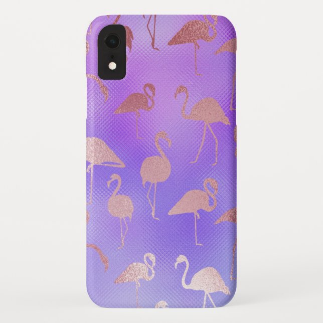 Capa Para iPhone, Case-Mate Cores iridescentes com padrão Flamingo Rosa Dourad (Verso)