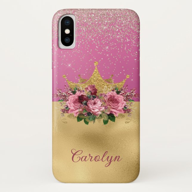 Capa Para iPhone, Case-Mate Coroa Floral Dourada, Rosa-Chic (Verso)