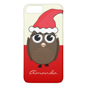 Capa iPhone 8 Plus/7 Plus Coruja Fria com Boné de Natal - Vermelho