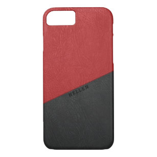 Capa iPhone 8/7 Couro geométrico, preto e vermelho, de couro natur