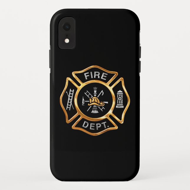 Capa Para iPhone, Case-Mate Crachá do ouro do departamento dos bombeiros (Verso)