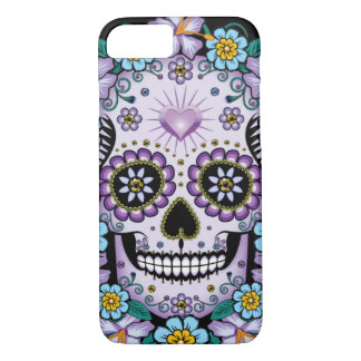 Capa iPhone 8/7 Crânio de Açúcar Roxo com Flores