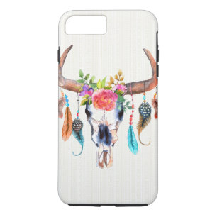 Capa Para iPhone Da Case-Mate Crânio do búfalo com pena e flores