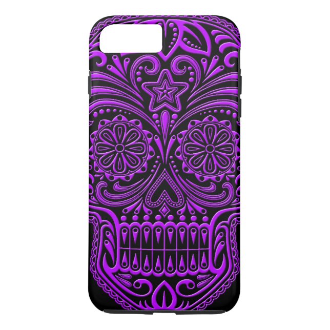 Capa Para iPhone, Case-Mate Crânio roxo e preto intrincado do açúcar (Verso)
