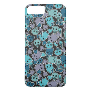 Capa iPhone 8 Plus/7 Plus Crânios, e corações no fundo preto 2