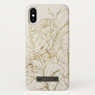 Capa Para iPhone Da Case-Mate Creme Floral Gilded e Nome Personalizado Dourado