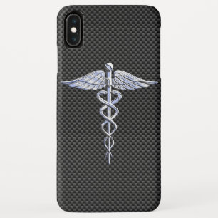 Capa Para iPhone XS Max Cromo Caduceus Símbolo Médico de Fibra de Decor
