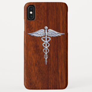 Capa Para iPhone XS Max Cromo Como Caduceus Símbolo Médico Decor Mahogany