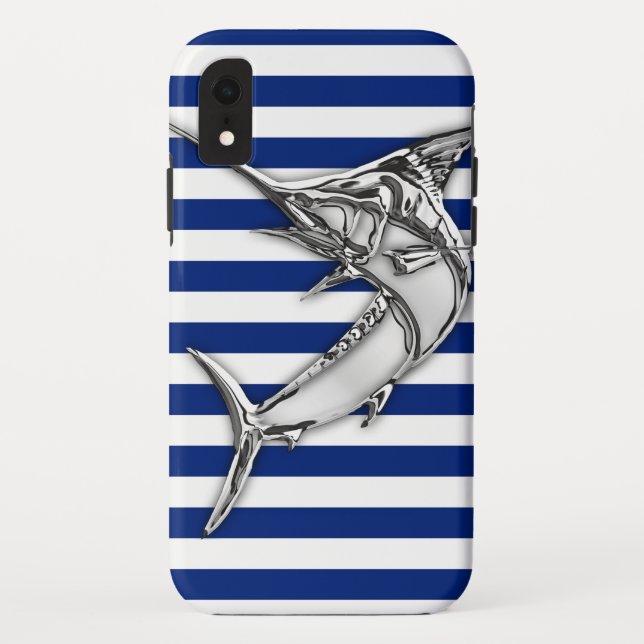 Capa Para iPhone, Case-Mate Cromo de Peixes Marlin em faixas marítimas (Verso)