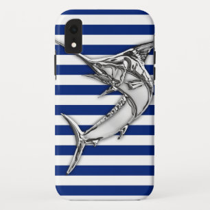 Capa Para iPhone XR Cromo de Peixes Marlin em faixas náuticas