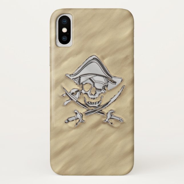Capa Para iPhone, Case-Mate Cromo prateado como crânio pirata na areia (Verso)