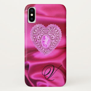 CAPA PARA iPhone X CUPID LACE HEART SILK PINK FUCHSIA MONOGRAMA DE VE