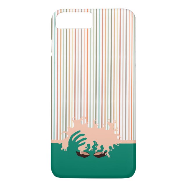 Capa Para iPhone, Case-Mate Curly Natural, Teal Eye Shadow e faixa rosa (Verso)