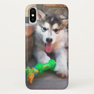 Capa Para iPhone X Cute Alaskan Malamute Puppy Com Foto De Brinquedo