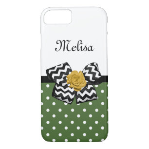 Capa iPhone 8/7 Cute Green Dots Yellow Rose Chevron Arco e Nome