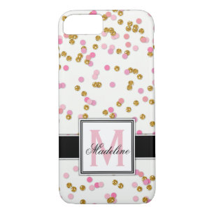 Capa iPhone 8/7 Cute rosa e Dourado Confetti, Monograma