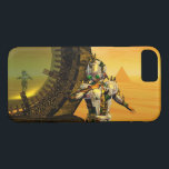 Capa iPhone 8/7 CYBORG TITAN,DESERT HYPERION Science Ficfi<br><div class="desc">Imagem artística, colorida e brilhante de ficção científica em cores amarela, verde, castanha, branca. Titan cyborg da Hyperion com sua vibrante carapaça metálica cromática reflexiva em um ambiente surreal com pirâmides, sol quente, deserto semelhante a uma paisagem egípcia, quadro de animação do filme 3D Hyperion World . É também um...</div>