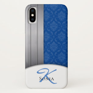 Capa Para iPhone Da Case-Mate Damasco Azul Profundo Elegante Monograma